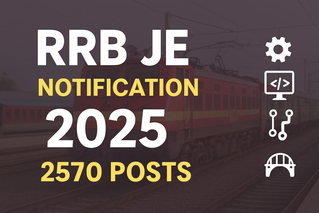 RRB JE Notification 2025 – 2570 Junior Engineer Posts Recruitment Announcement with Indian Railways Train Background