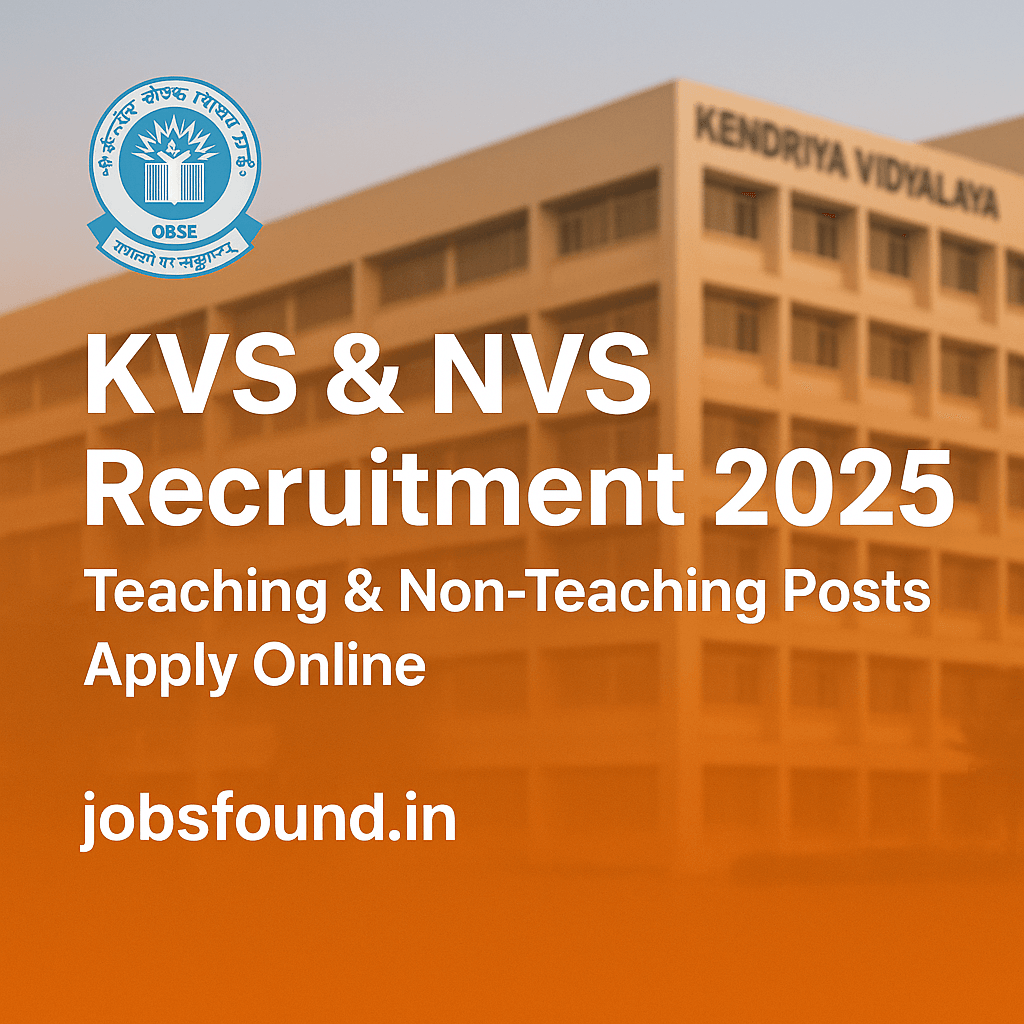 KVS and NVS Recruitment 2025 banner with CBSE logo and Teaching and Non-Teaching Jobs Apply Online text
