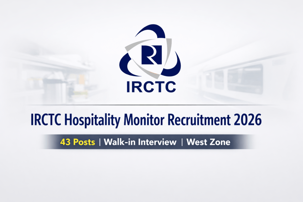 IRCTC Hospitality Monitor Recruitment 2026 Walk-in Interview banner with IRCTC logo