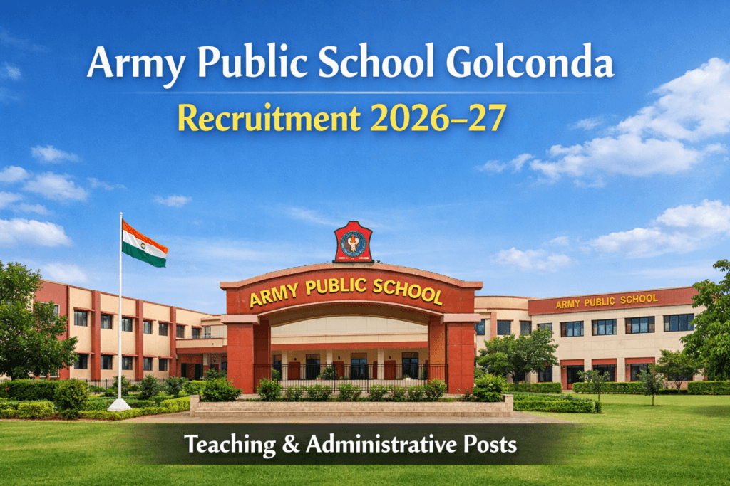 Army Public School Golconda Recruitment 2026–27 notification image showing school campus for teaching and administrative posts