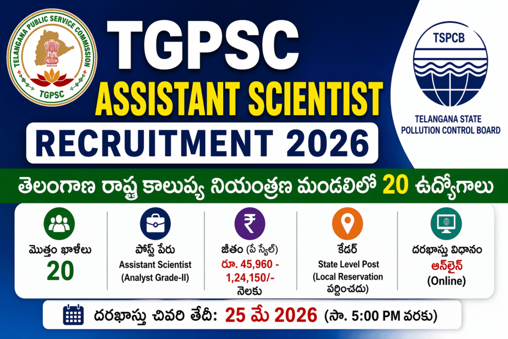 TGPSC Assistant Scientist Recruitment 2026 Telangana Pollution Control Board 20 Jobs Notification
